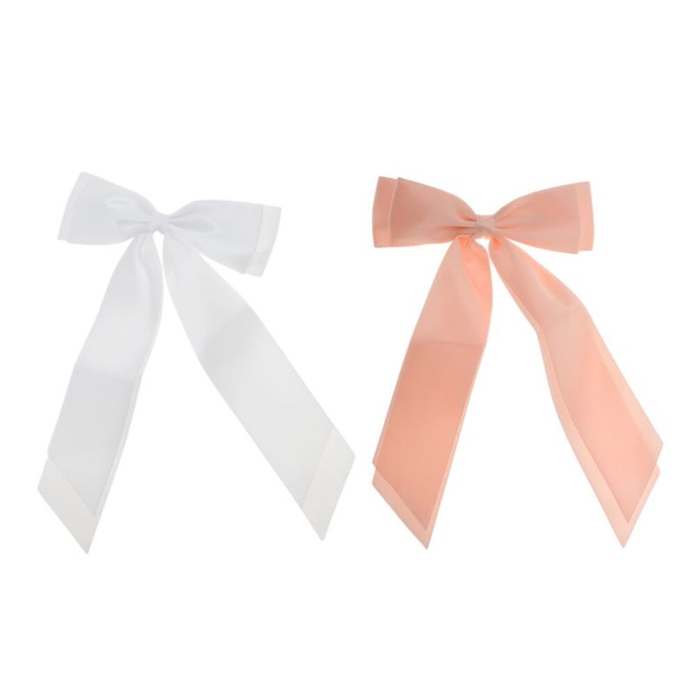 Fashion Double Ribbon Hair Clips Hairdo Clip White Pink